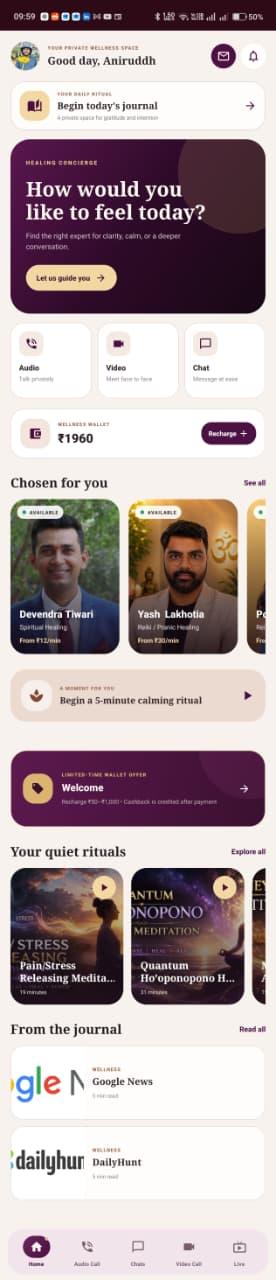 The HealerJi app home screen